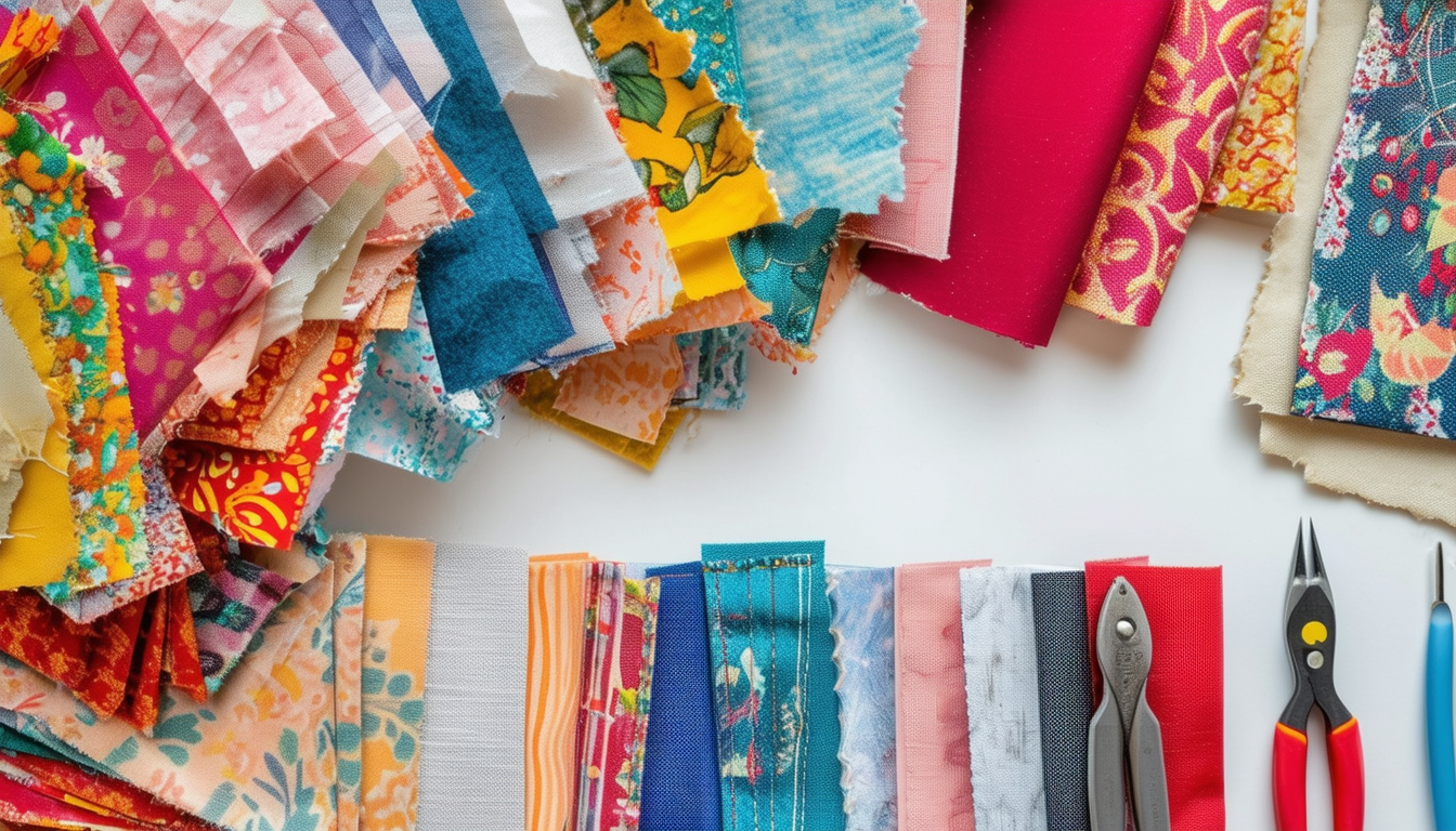 A colorful assortment of fabric scraps laid out al